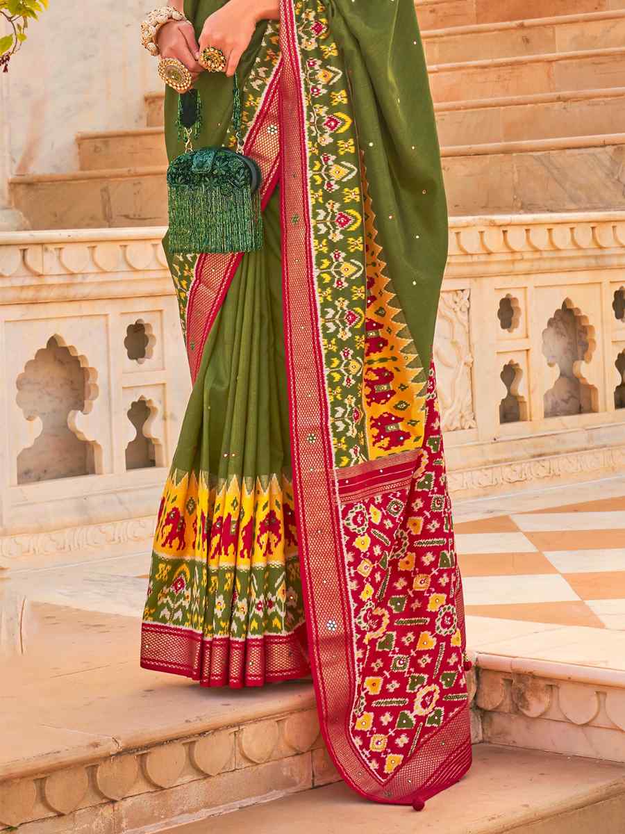 Mehendi Green Smooth Patola Printed Casual Festival Contemporary Saree