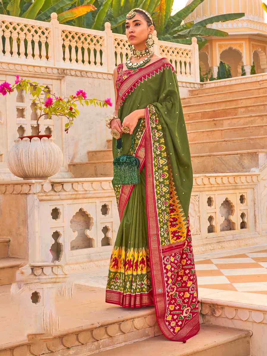 Mehendi Green Smooth Patola Printed Casual Festival Contemporary Saree