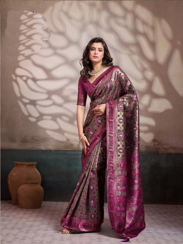 Image of Mehendi Green Soft Silk Zari Meenakari Woven Work Wedding Reception Party Festival Casual Heavy Border Sarees