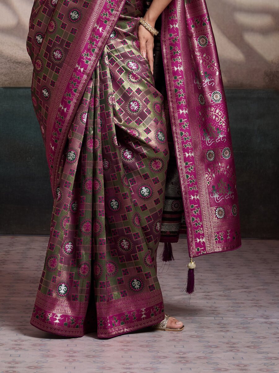 Mehendi Green Soft Silk Zari Meenakari Woven Work Wedding Reception Party Festival Casual Heavy Border Sarees