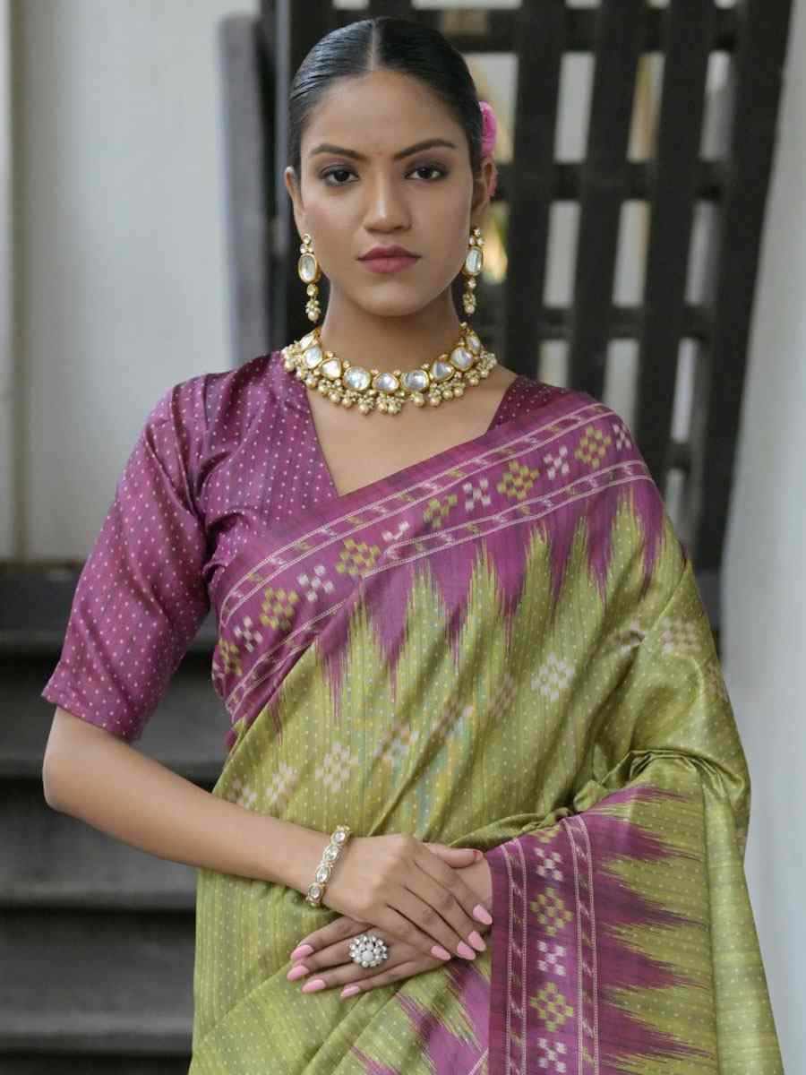 Mehendi Green Soft Tussar Silk Printed Traditional Bridal Reception Festival Wedding Fancy Heavy Border Saree