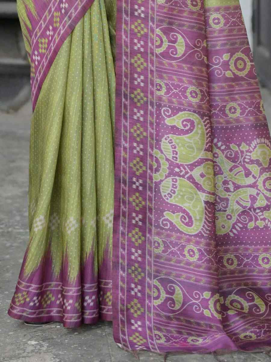Mehendi Green Soft Tussar Silk Printed Traditional Bridal Reception Festival Wedding Fancy Heavy Border Saree