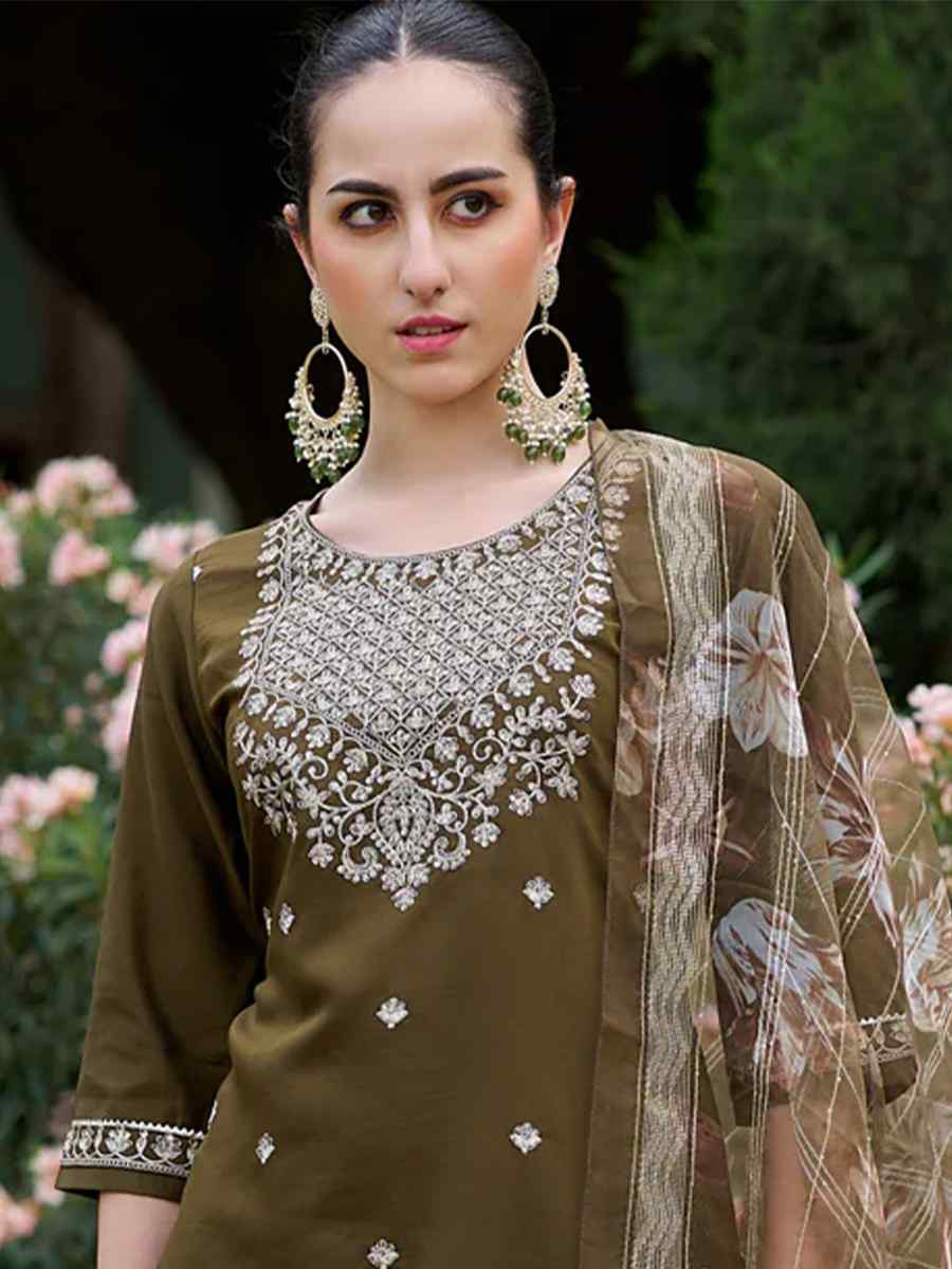 Mehendi Green Viscose Rayon Embroidered Mehendi Wedding Ready Pant Salwar Kameez