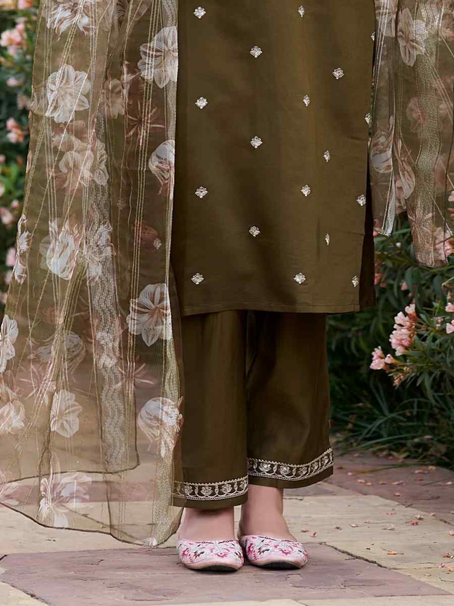 Mehendi Green Viscose Rayon Embroidered Mehendi Wedding Ready Pant Salwar Kameez