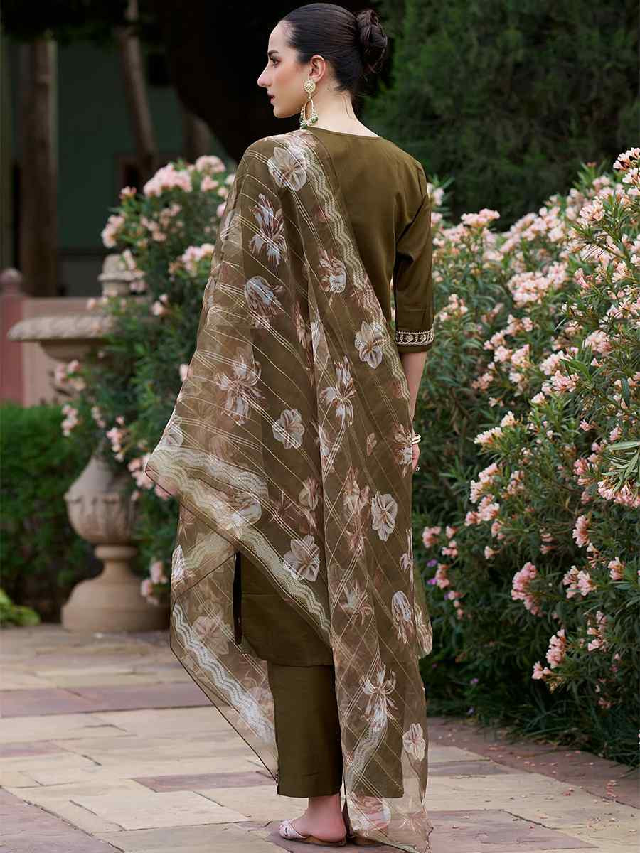 Mehendi Green Viscose Rayon Embroidered Mehendi Wedding Ready Pant Salwar Kameez