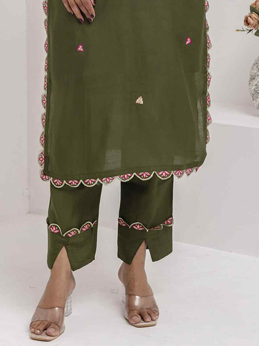 Mehendi Green Viscose Silk Embroidery Party Wedding Festival Casual Ready Pant Salwar Kameez