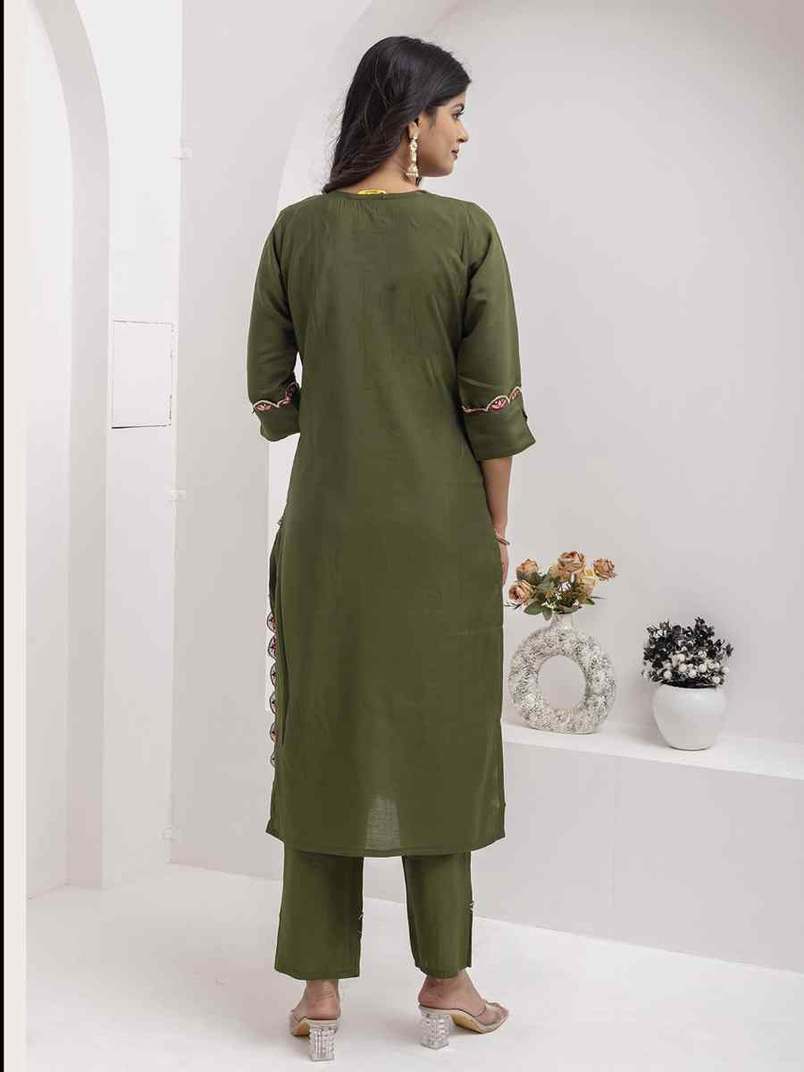 Mehendi Green Viscose Silk Embroidery Party Wedding Festival Casual Ready Pant Salwar Kameez