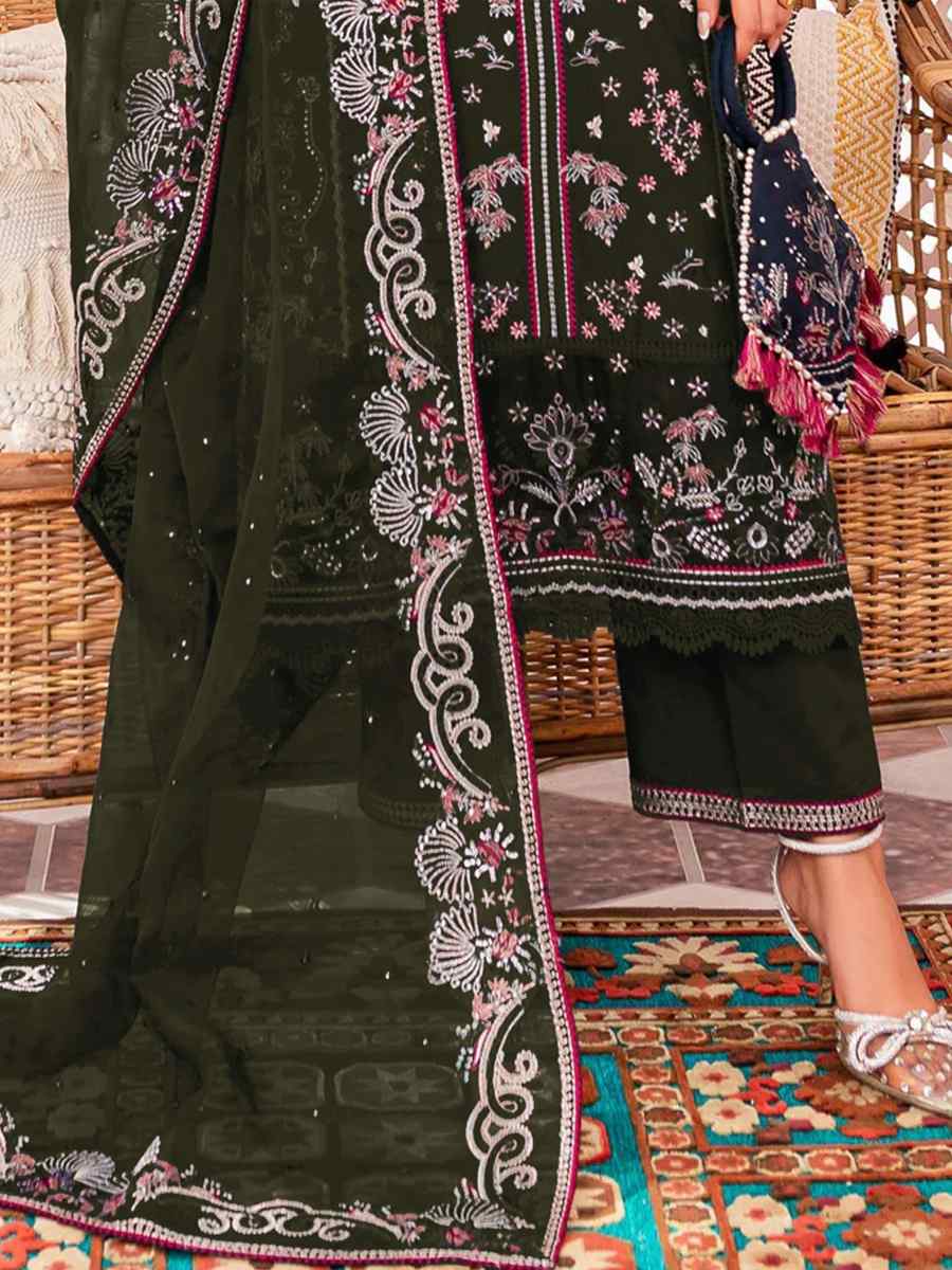 Mehendi Heavy Georgette Embroidered Festival Casual Pant Salwar Kameez