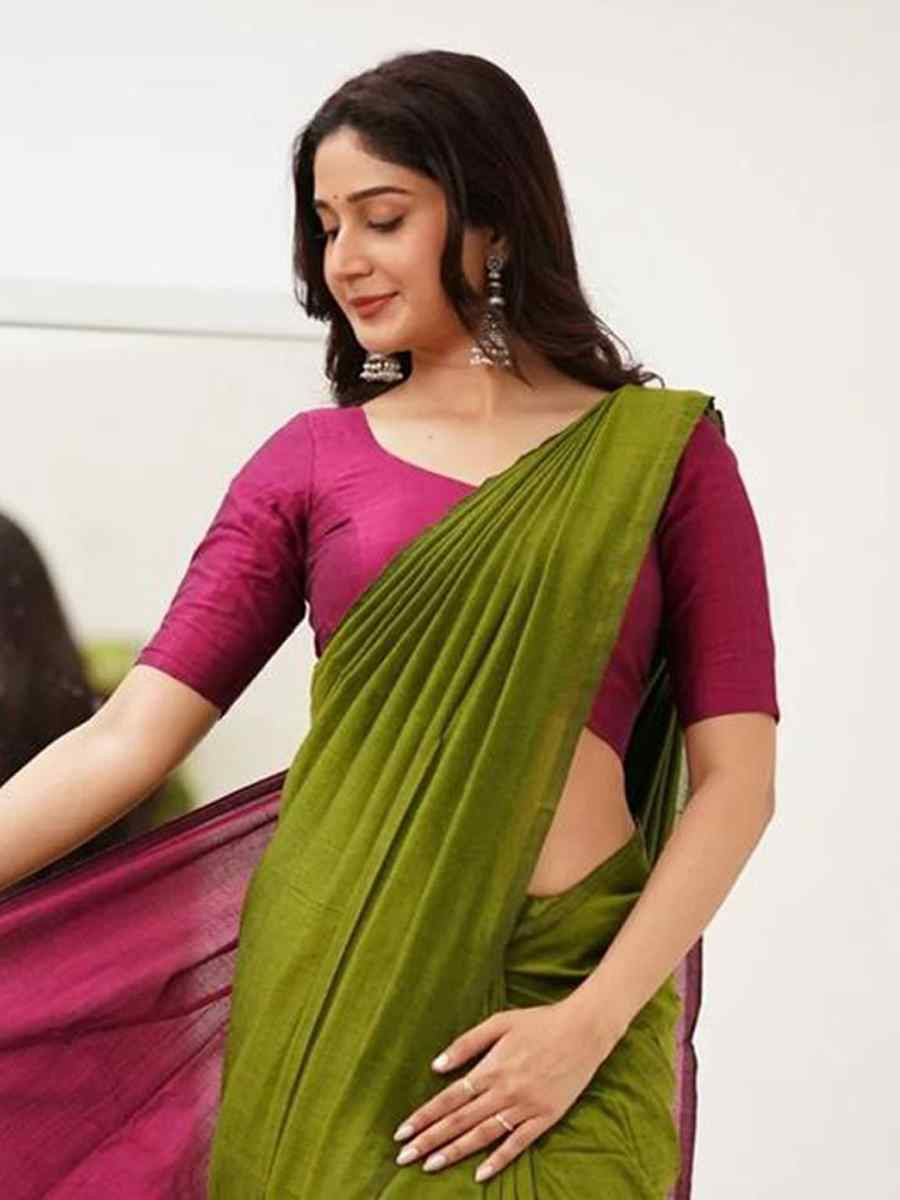 Mehendi Mal Cotton Plain Casual Party Festival Wedding Fancy Classic Style Sarees