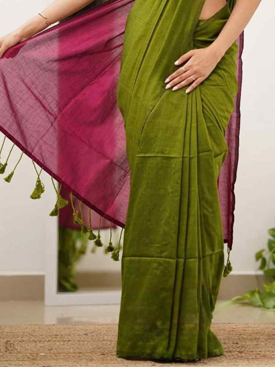 Mehendi Mal Cotton Plain Casual Party Festival Wedding Fancy Classic Style Sarees