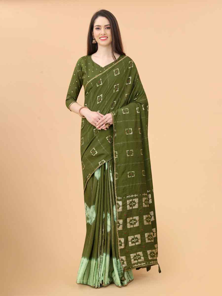 Mehendi Modal Viscose Silk Printed Party Festival Contemporary Saree