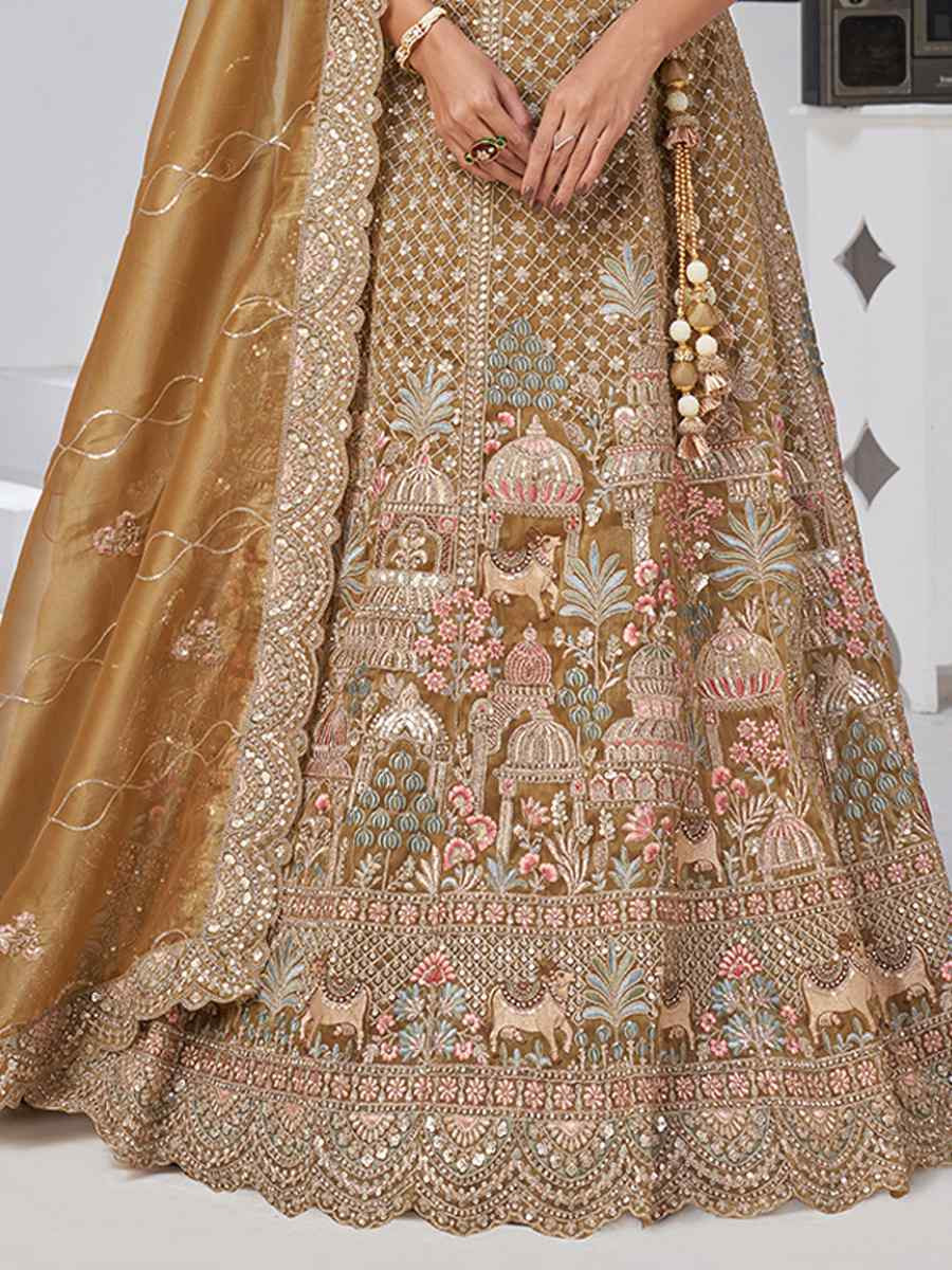 Mehendi Organza Tissue Embroidered Wedding Reception Festival Heavy Border Lehenga Choli