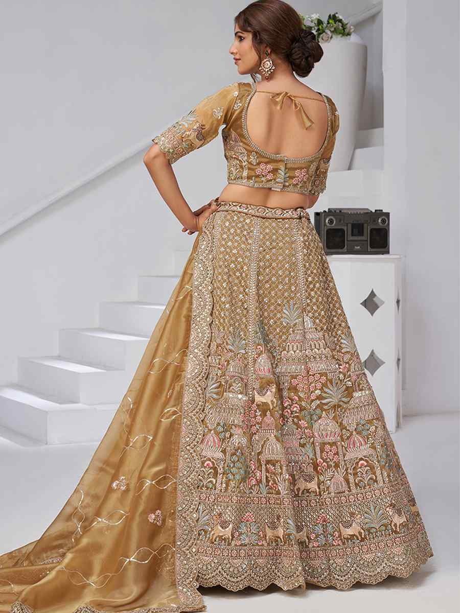 Mehendi Organza Tissue Embroidered Wedding Reception Festival Heavy Border Lehenga Choli