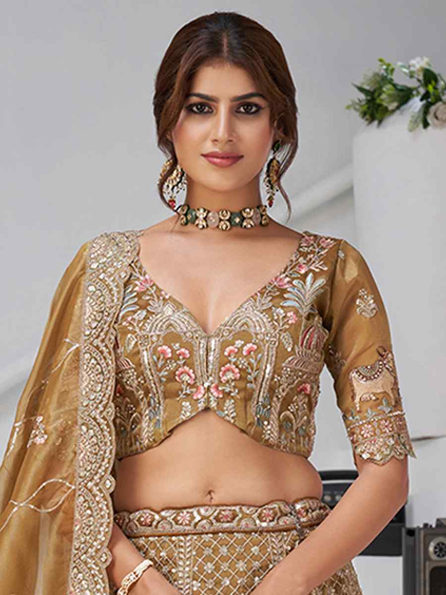 Mehendi Organza Tissue Embroidered Wedding Reception Festival Heavy Border Lehenga Choli