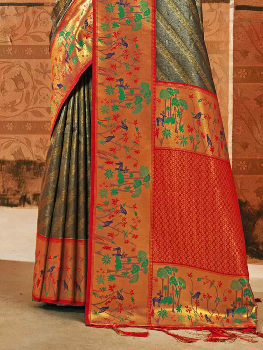 Mehendi Paithani Silk Handwoven Wedding Festival Heavy Border Saree