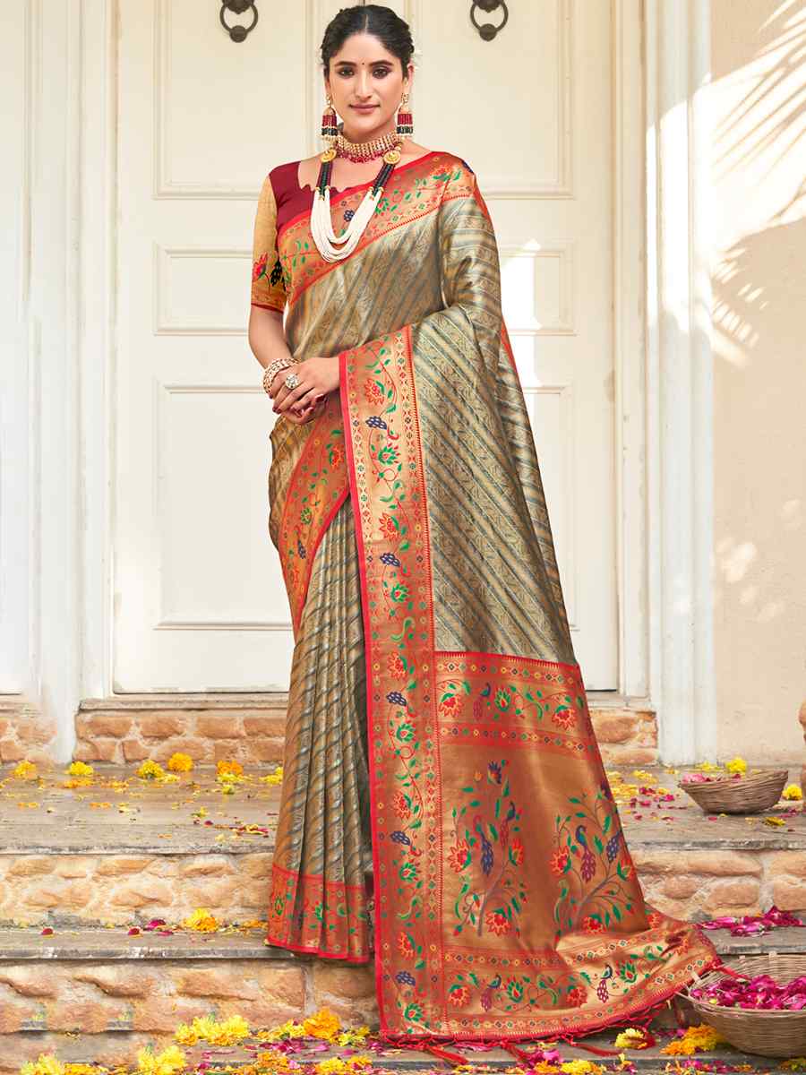 Mehendi Paithani Silk Handwoven Wedding Festival Heavy Border Saree