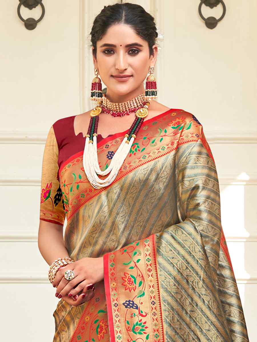 Mehendi Paithani Silk Handwoven Wedding Festival Heavy Border Saree