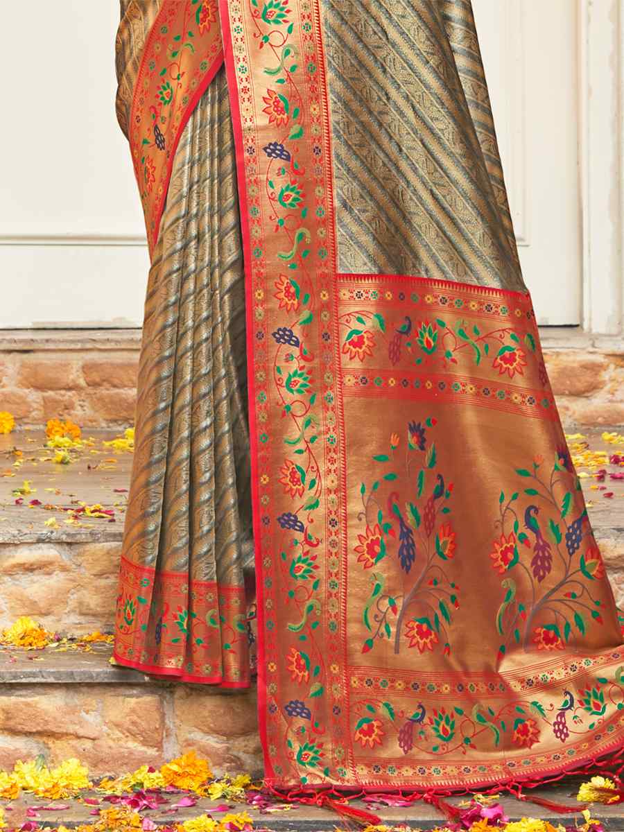 Mehendi Paithani Silk Handwoven Wedding Festival Heavy Border Saree
