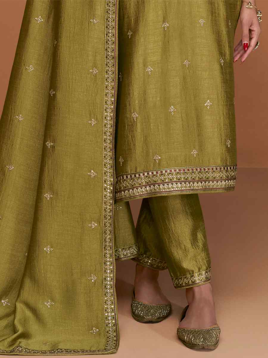 Mehendi Premium Silk Embroidered Festival Casual Pant Salwar Kameez