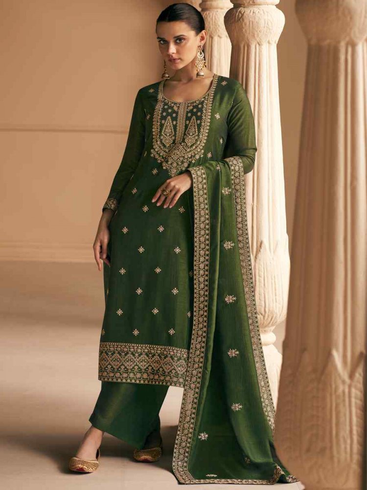 Mehendi Premium Silk Embroidered Party Festival Pant Salwar Kameez
