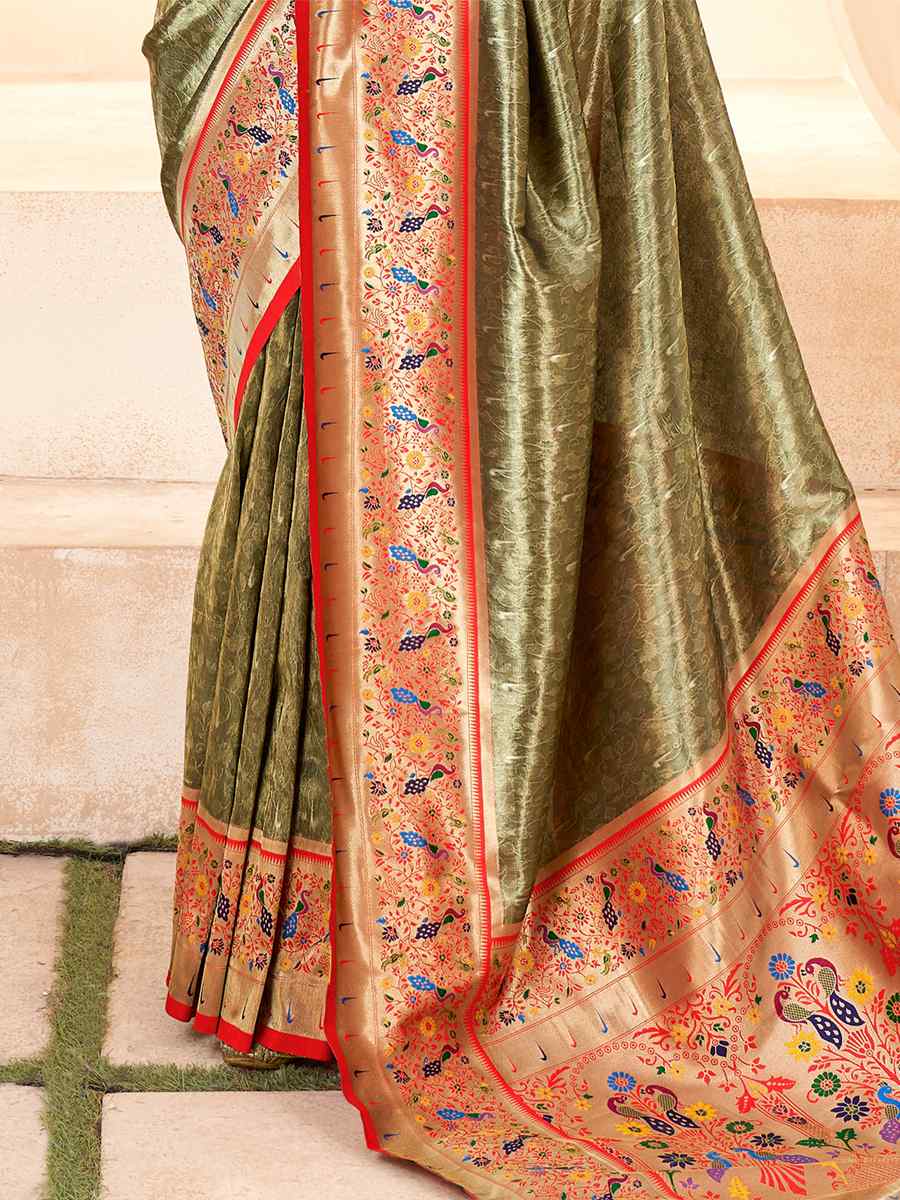 Mehendi Pure Handloom Silk Handwoven Wedding Festival Heavy Border Saree