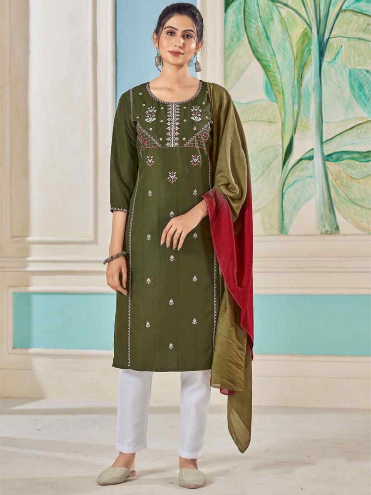 Mehendi Pure Viscose Embroidered Festival Casual Ready Pant Salwar Kameez