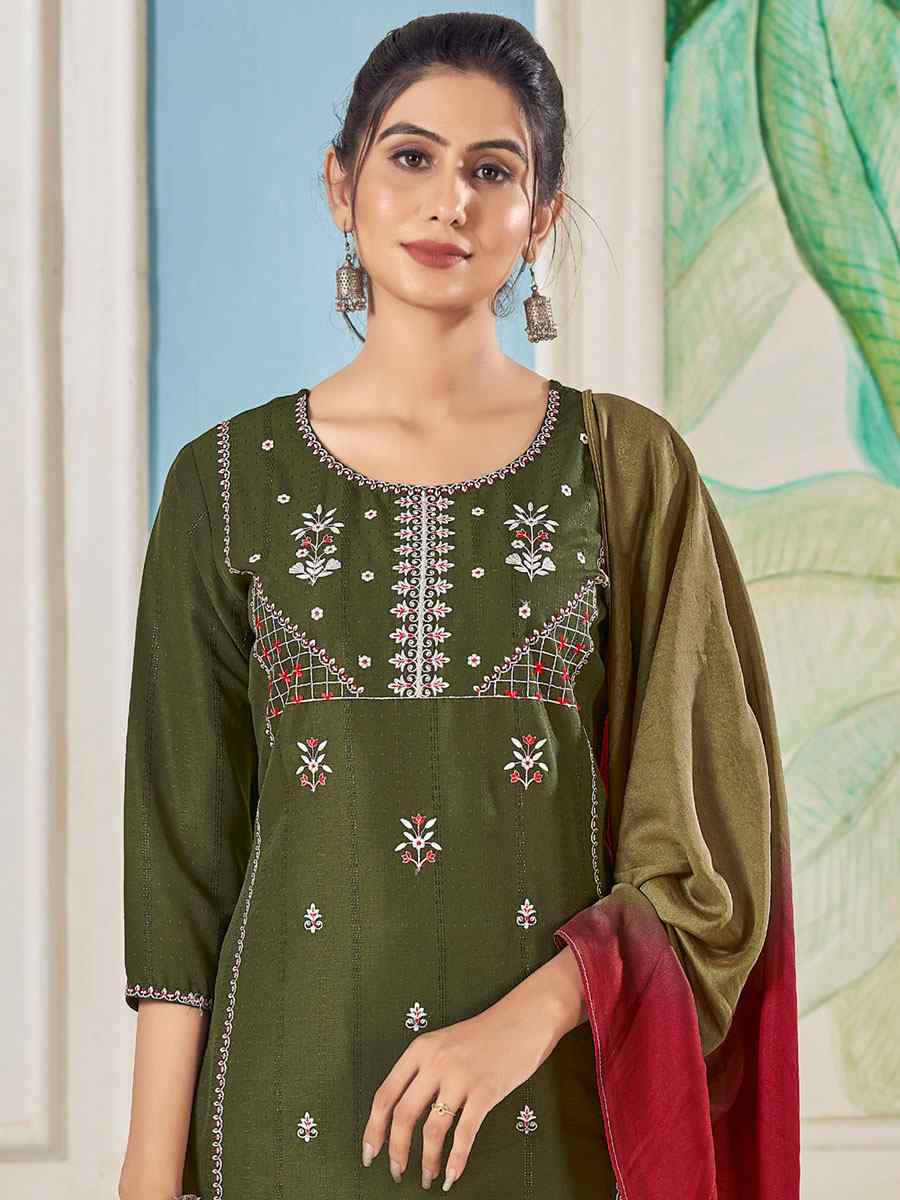 Mehendi Pure Viscose Embroidered Festival Casual Ready Pant Salwar Kameez