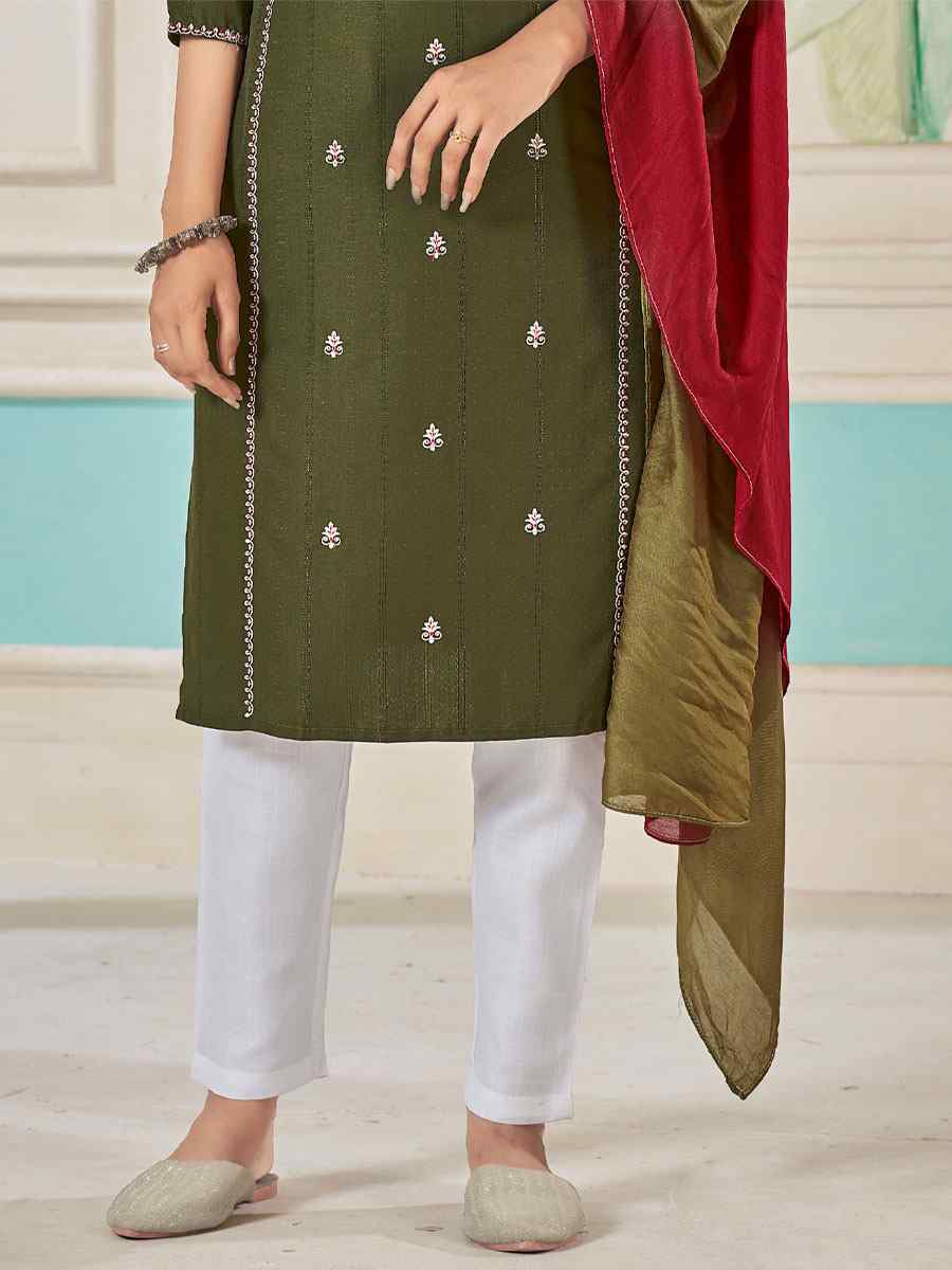 Mehendi Pure Viscose Embroidered Festival Casual Ready Pant Salwar Kameez
