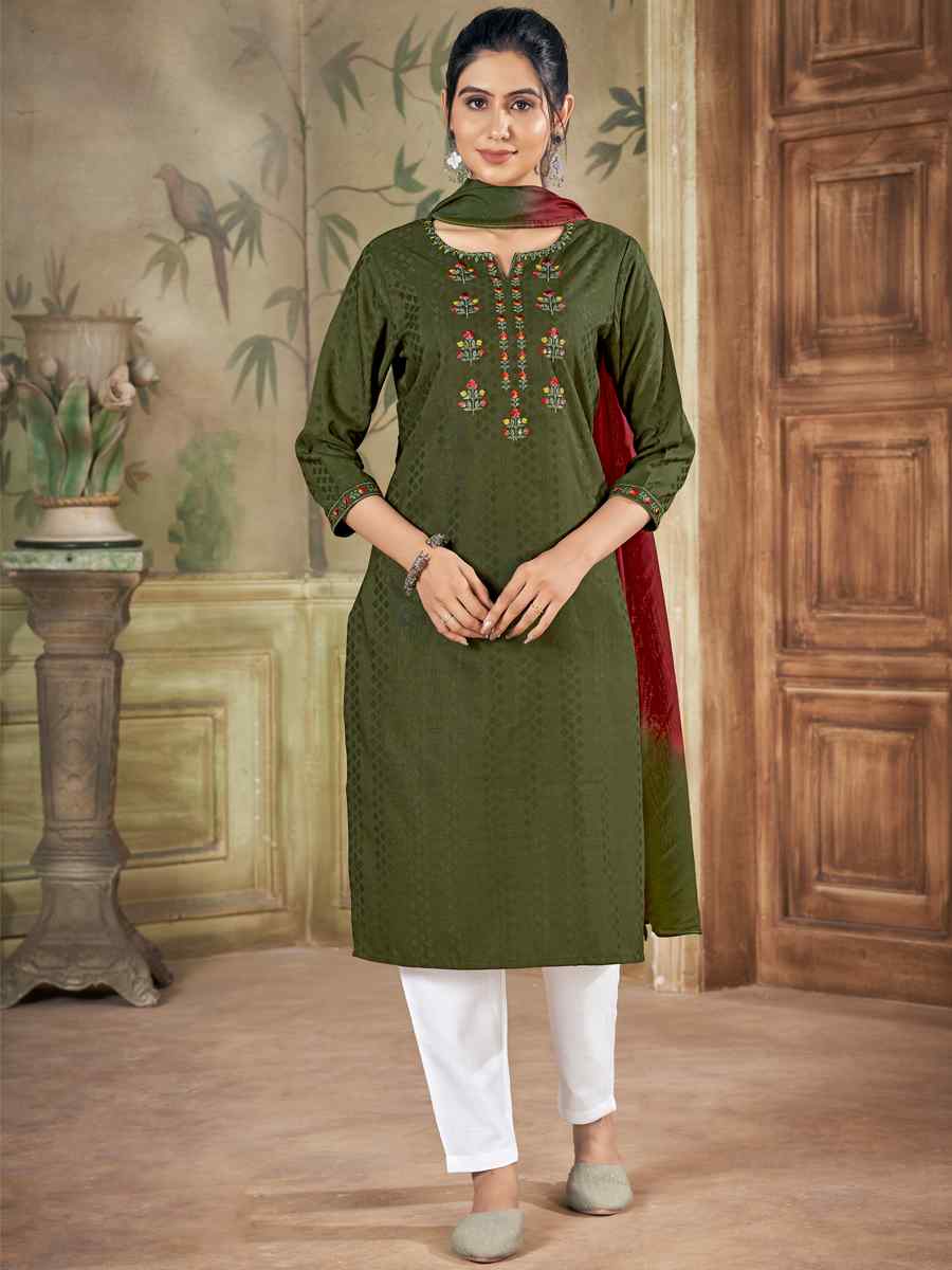 Mehendi Pure Viscose Embroidered Festival Casual Ready Pant Salwar Kameez