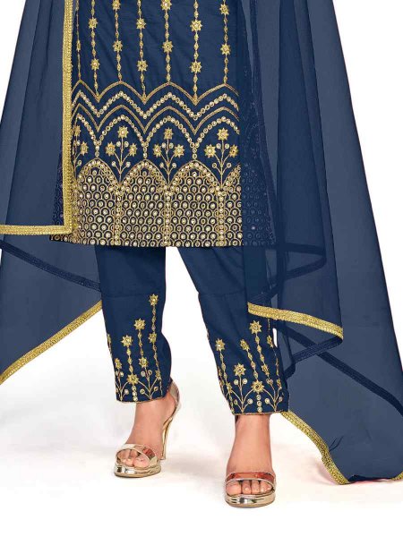 Blue Silk Embroidered Festival Party Pant Salwar Kameez