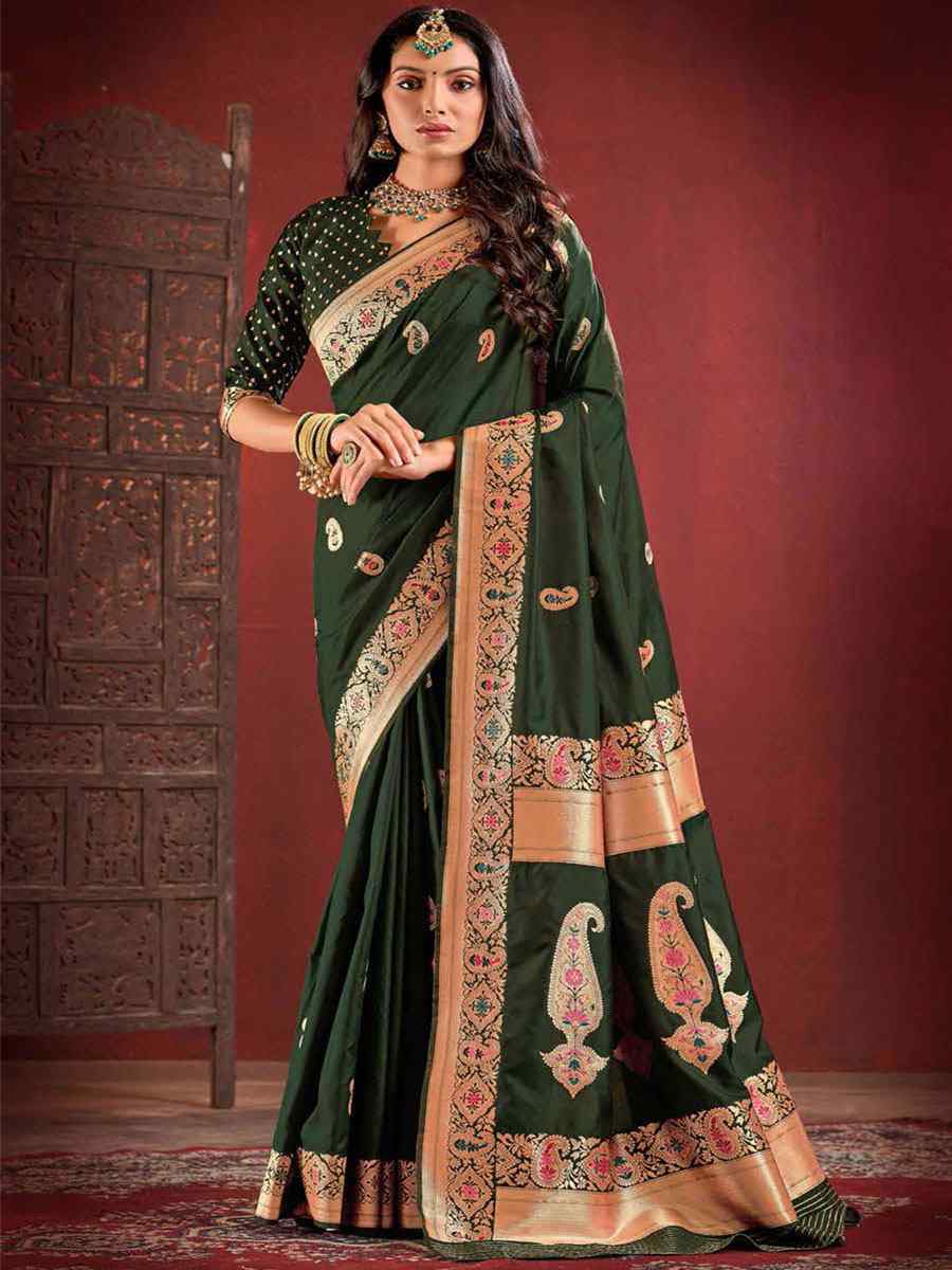 Mehendi Silk Handwoven Wedding Festival Heavy Border Saree