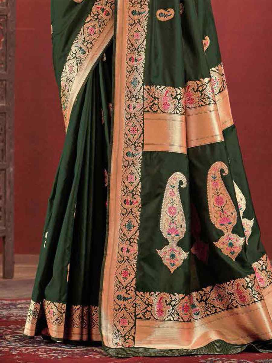 Mehendi Silk Handwoven Wedding Festival Heavy Border Saree