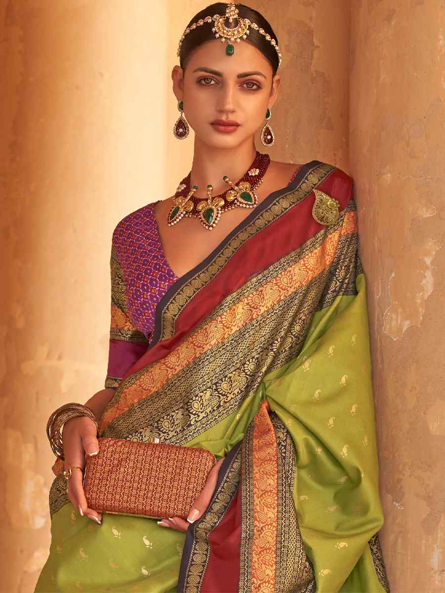 Mehendi Silk Handwoven Wedding Festival Heavy Border Saree