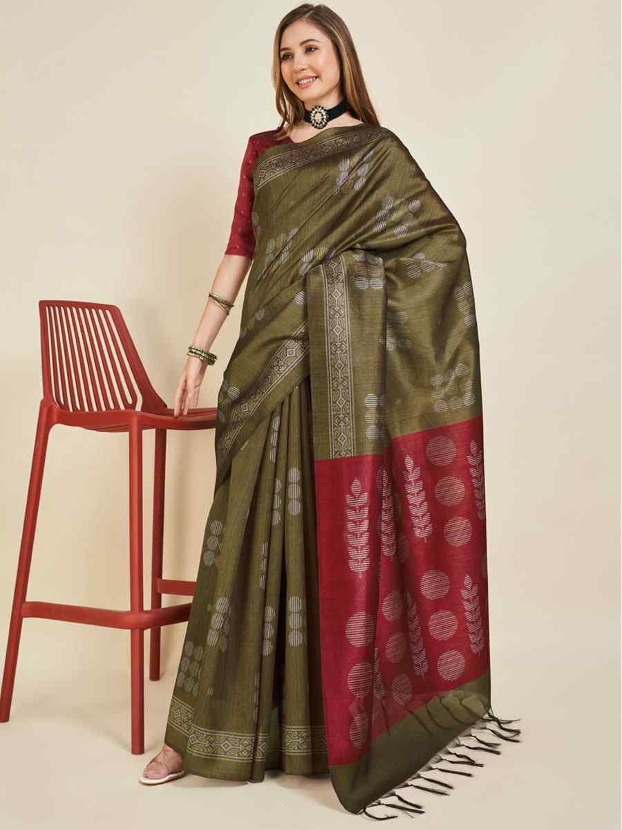 Mehendi Sofi Silk Handwoven Wedding Festival Heavy Border Saree