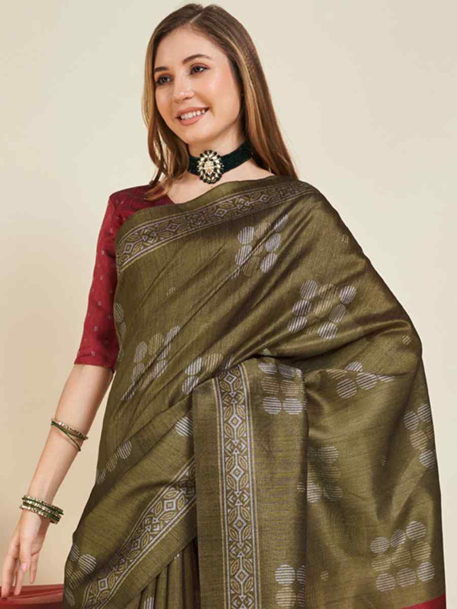 Mehendi Sofi Silk Handwoven Wedding Festival Heavy Border Saree