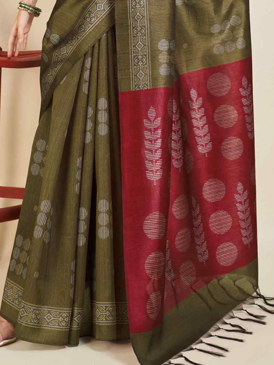 Mehendi Sofi Silk Handwoven Wedding Festival Heavy Border Saree