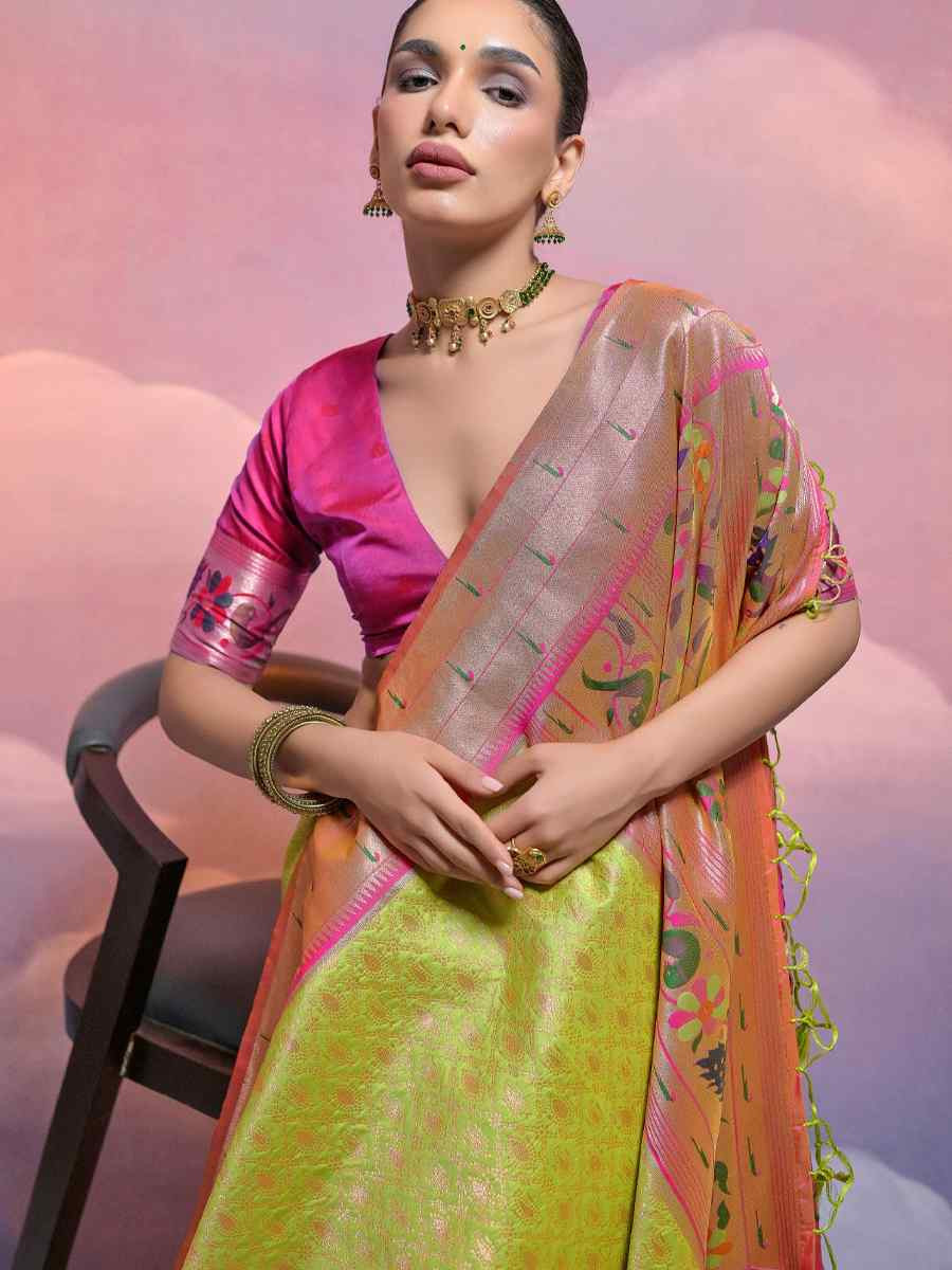 Mehendi Soft Banarasi Silk Kanjivaram Party Bridal Reception Festival Wedding Fancy Heavy Border Saree