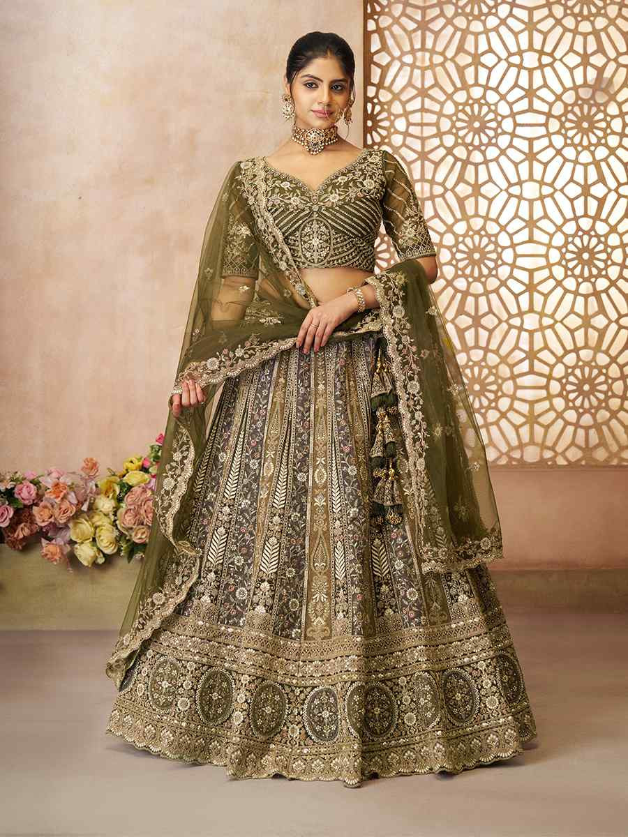 Mehendi Soft Net Embroidered Wedding Bridesmaid Heavy Border Lehenga Choli
