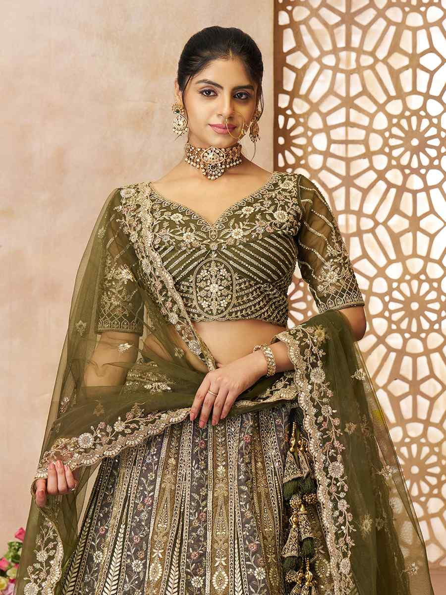 Mehendi Soft Net Embroidered Wedding Bridesmaid Heavy Border Lehenga Choli
