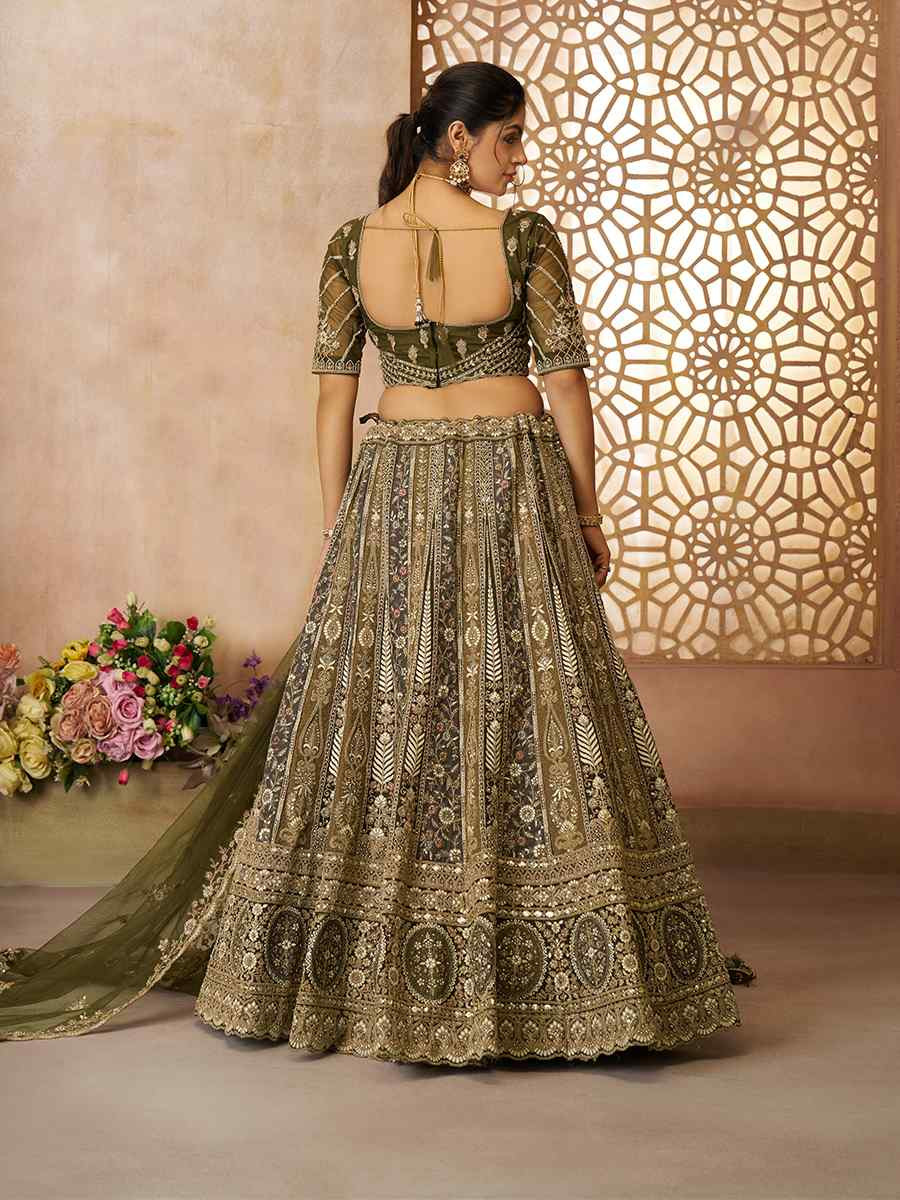 Mehendi Soft Net Embroidered Wedding Bridesmaid Heavy Border Lehenga Choli