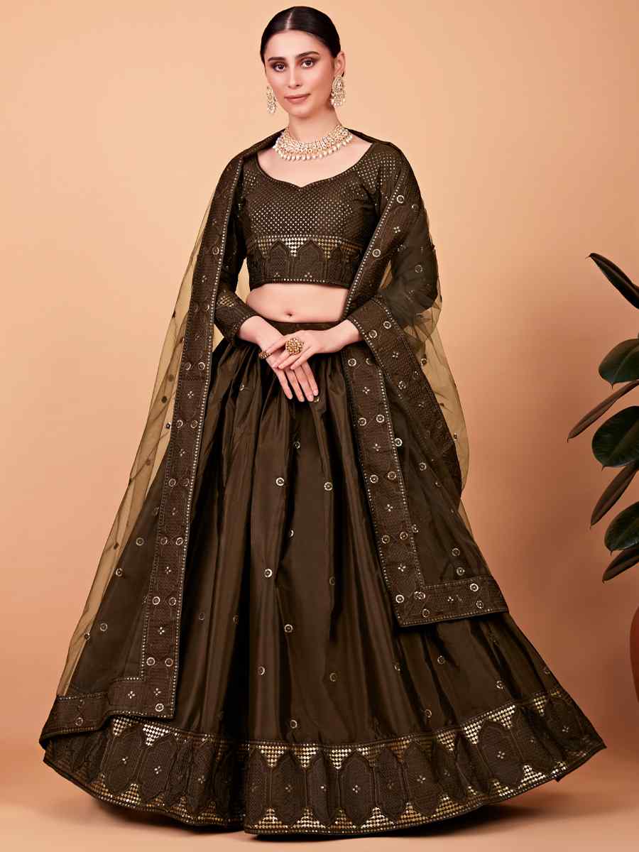 Mehendi Tebi Silk Embroidered Festival Wedding Circular Lehenga Choli