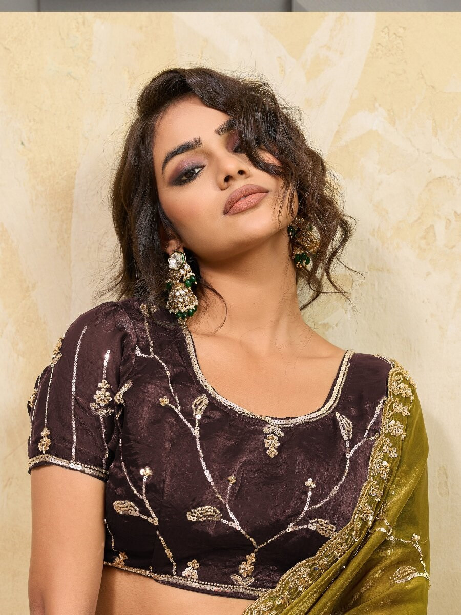 Mehendi Velvet Satin Sequins Wedding Reception Festival Party Heavy Border Sarees