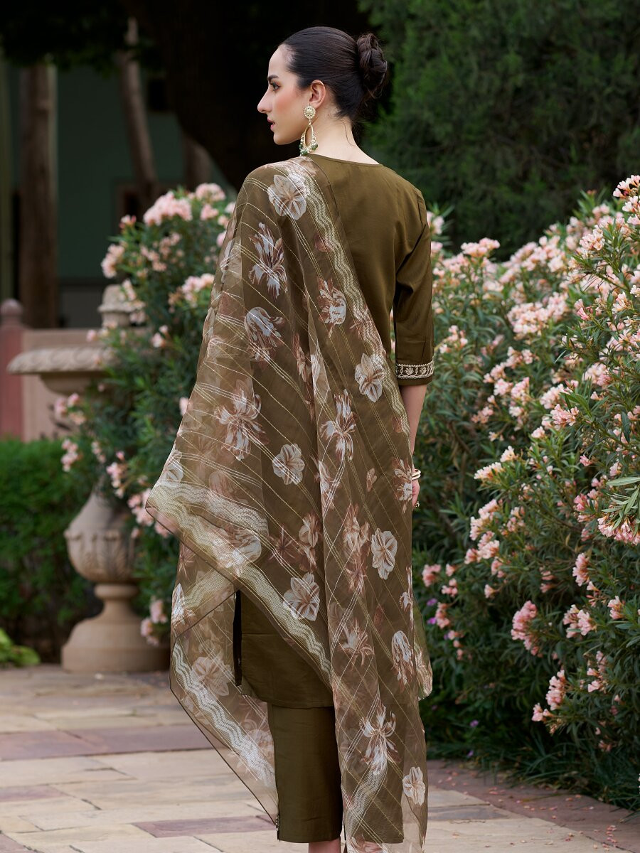 Mehendi Viscose Rayon Embroidery Sequins Wedding Party Festival Casual Ready Pant Salwar Kameez