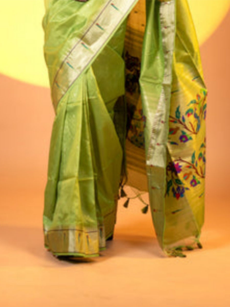 Mehndi Green Khadi Silk Handwoven Wedding Reception Party Festival Casual Heavy Border Sarees