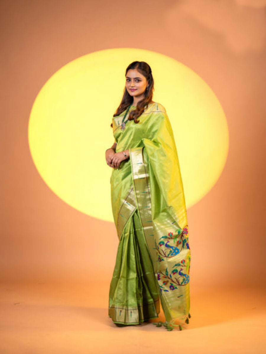 Mehndi Green  Khadi Silk Handwoven Wedding Reception Party Festival Casual Heavy Border Sarees