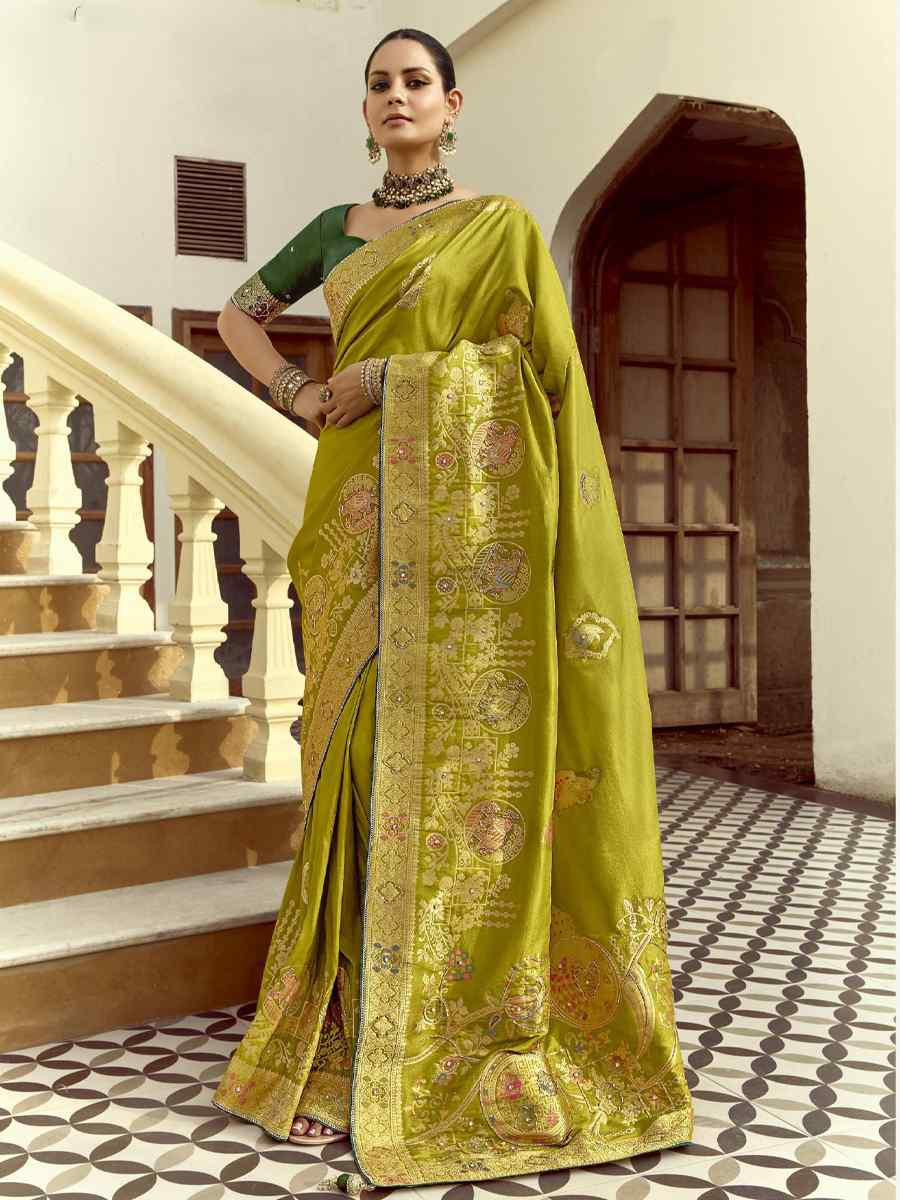 Mehndi Green Black Viscose Handwoven Festival Wedding Fancy Heavy Border Saree