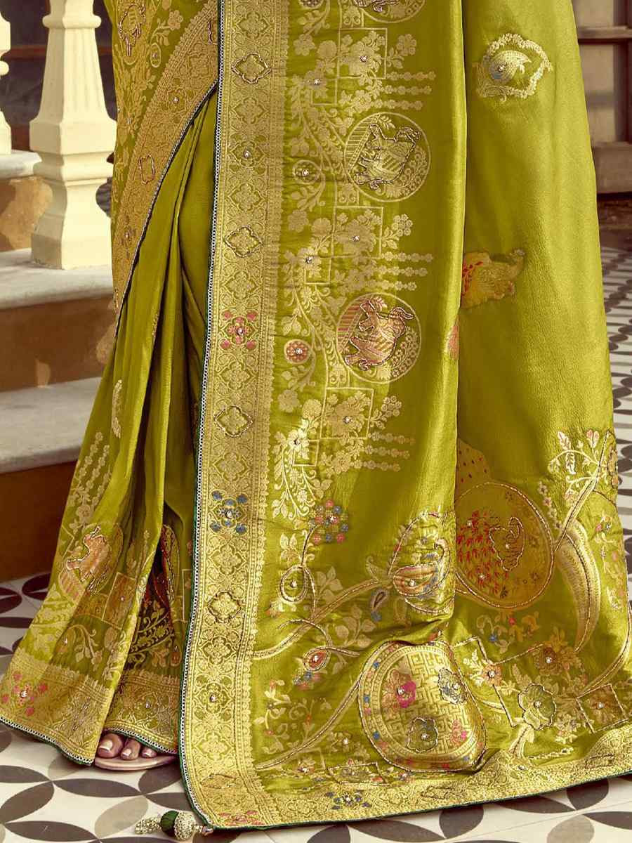 Mehndi Green Black Viscose Handwoven Festival Wedding Fancy Heavy Border Saree