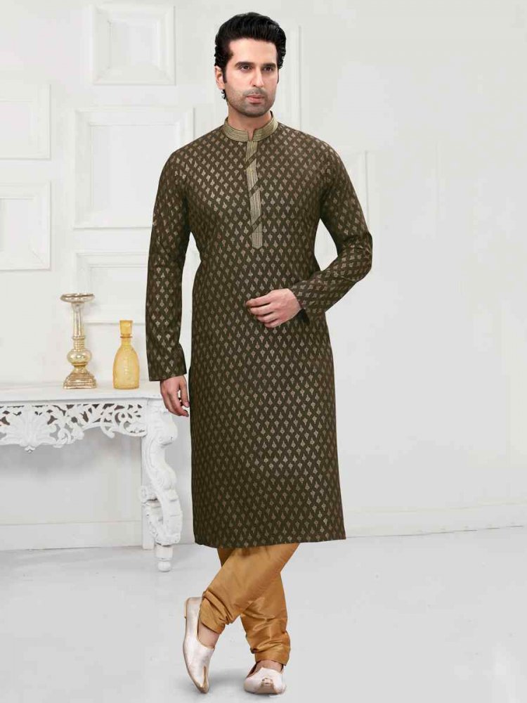 Mehndi Green Cotton Woven Festival Wedding Kurta