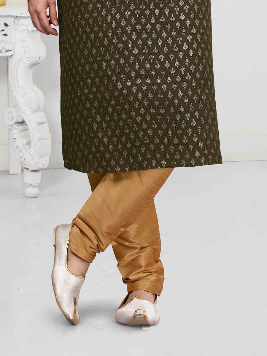 Mehndi Green Cotton Woven Festival Wedding Kurta