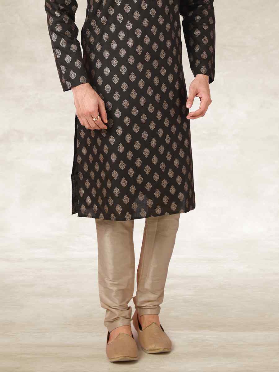 Mehndi Green Hand Loomed In Rich Yarns Of Cotton Printed Party Wedding Kurta